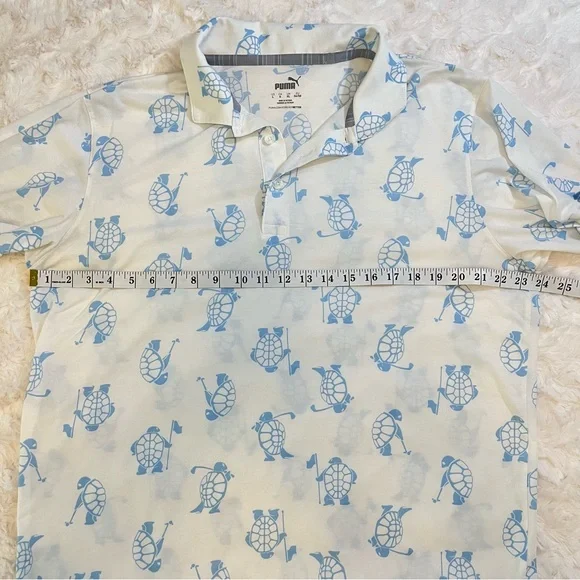 PUMA Men’s Golf Polo White Blue Turtle Print Size L ‘slow play polo’ collection - Picture 9 of 12